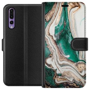 Huawei P20 Pro Svart Plånboksfodral Grön / Guld marmor