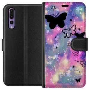 Huawei P20 Pro Svart Plånboksfodral Flygande fjärillar