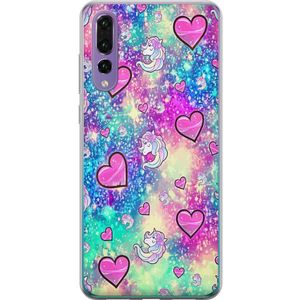Huawei P20 Pro Transparent Mobilskal Enhörning och hjärtan