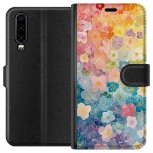 Huawei P30 Musta Lompakkokotelo Miniatyrblommor