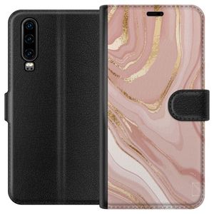 Huawei P30 Musta Lompakkokotelo Ljusrosa marmor