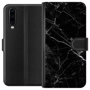 Huawei P30 Sort Tegnebogsetui Svart marmor