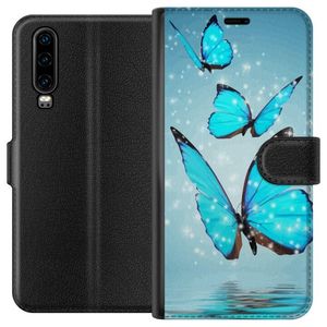Huawei P30 Svart Plånboksfodral Magiska Fjärilar