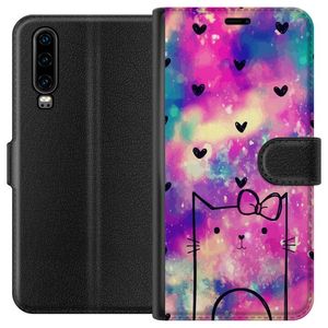 Huawei P30 Svart Plånboksfodral Katt på moln