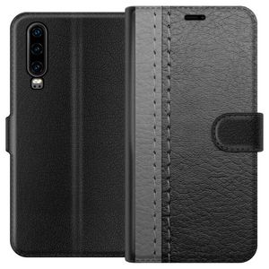Huawei P30 Musta Lompakkokotelo Grått Fake Läder
