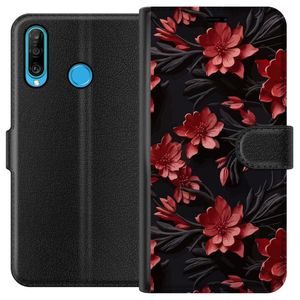 Huawei P30 lite Musta Lompakkokotelo Intensiva blommor