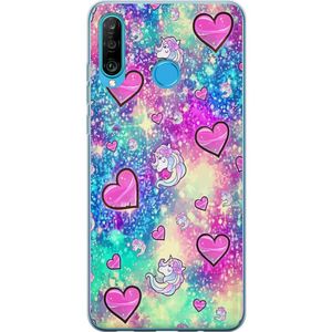 Huawei P30 lite Transparent Mobilskal Enhörning och hjärtan