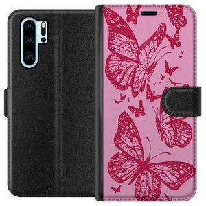 Huawei P30 Pro Svart Plånboksfodral Fjärilar