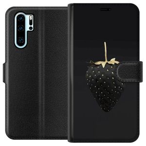 Huawei P30 Pro Svart Plånboksfodral Exklusiv Jordgubbe
