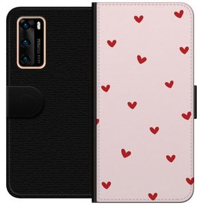 Huawei P40 Svart Plånboksfodral Små Hjärtan