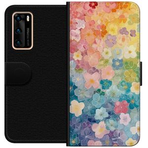 Huawei P40 Svart Plånboksfodral Miniatyrblommor