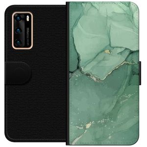 Huawei P40 Svart Plånboksfodral Grön Marmor