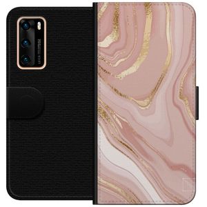 Huawei P40 Svart Plånboksfodral Ljusrosa marmor
