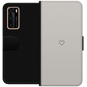 Huawei P40 Svart Plånboksfodral Grått hjärta