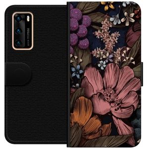 Huawei P40 Svart Plånboksfodral Tecknade blommor
