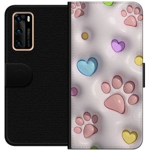 Huawei P40 Svart Plånboksfodral Fluffiga Tassar