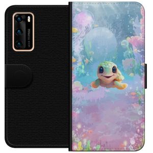 Huawei P40 Svart Plånboksfodral Glad Sköldpadda