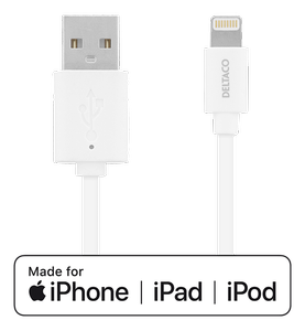 Deltaco USB to Lightning Cable MFI, 50cm - White