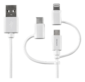 DELTACO USB-C/Micro USB/Lightning-sync-/charge,0.5m