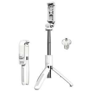 Bluetooth selfiestick/stativ 1m med fjärrkontroll – Vit