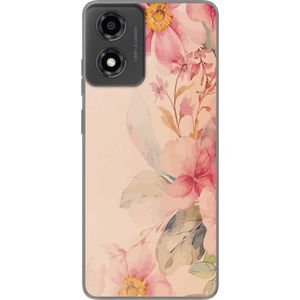 Motorola Moto E14 Läpinäkyvä Puhelinkotelo Färgsprakande Blommor