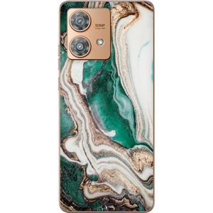 Motorola Edge 40 Neo Gjennomsiktig Telefondeksel Grön / Guld marmor