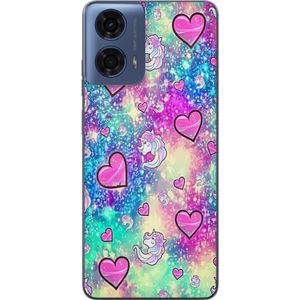 Motorola Moto G04 Transparent Mobilskal Enhörning och hjärtan