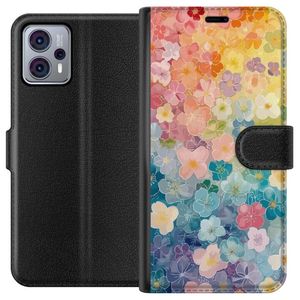 Motorola Moto G23 Svart Plånboksfodral Miniatyrblommor