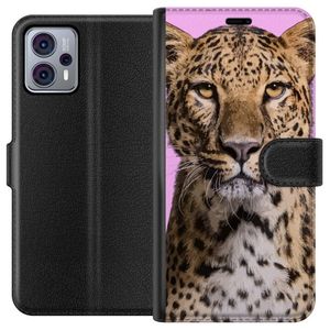Motorola Moto G23 Svart Plånboksfodral Leopard
