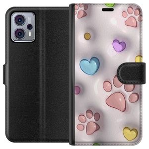 Motorola Moto G23 Svart Plånboksfodral Fluffiga Tassar