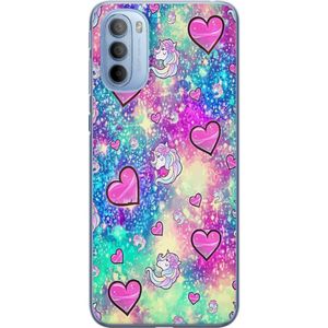 Motorola Moto G31 Transparent Mobilskal Enhörning och hjärtan