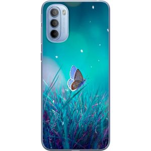 Motorola Moto G31 Transparent Mobilskal Blå fjäril