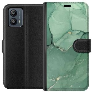 Motorola Moto G53 Svart Plånboksfodral Grön Marmor