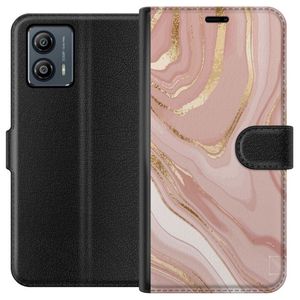 Motorola Moto G53 Svart Plånboksfodral Ljusrosa marmor