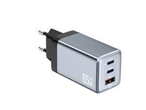 NEXTBATT 65W GaN Väggladdare 2x USB-C/1x USB-A - Svart/Grå