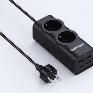 NEXTBATT 67W Snabbladdning Grenuttag 2-vägs/ 3xUSB-C/1x USB-A, 2m - Svart