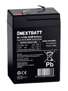 NEXTBATT AGM-batteri 6V 4.5Ah – 70x47x100 mm