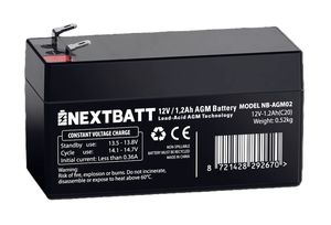 NEXTBATT AGM-Batterie 12 V 1,2 Ah – 97 x 43 x 52 mm