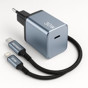 Hurtigoplader til iPhone USB-C PD 30W med USB-C til Lightning-kabel, 2m - Hvid