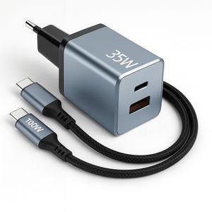 Snabbladdare USB-C 35W med 100W Kabel för iPhone 15, iPhone 16 & iPhone 17 – Svart/Grå 