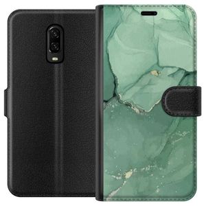 OnePlus 6T Sort Tegnebogsetui Grön Marmor