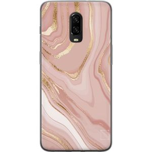 OnePlus 6T Gennemsigtigt Telefoncover Ljusrosa marmor