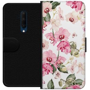 OnePlus 7T Pro Svart Plånboksfodral Rosa blommor