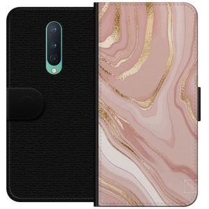 OnePlus 8 Svart Plånboksfodral Ljusrosa marmor
