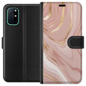 OnePlus 8T Sort Lommebokdeksel Ljusrosa marmor
