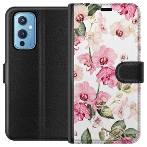 OnePlus 9 Sort Tegnebogsetui Rosa blommor