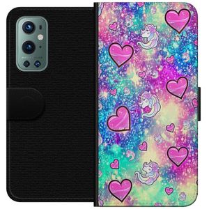 OnePlus 9 Pro Sort Lommebokdeksel Enhörning och hjärtan