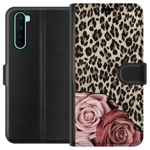 OnePlus Nord Svart Plånboksfodral Leopardrosor