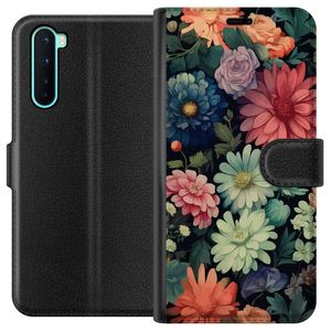 OnePlus Nord Svart Plånboksfodral Färglada blommor