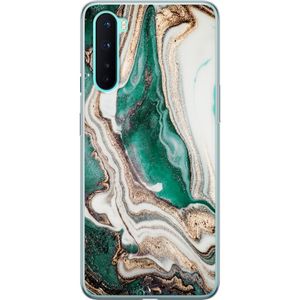 OnePlus Nord Transparent Mobilskal Grön / Guld marmor